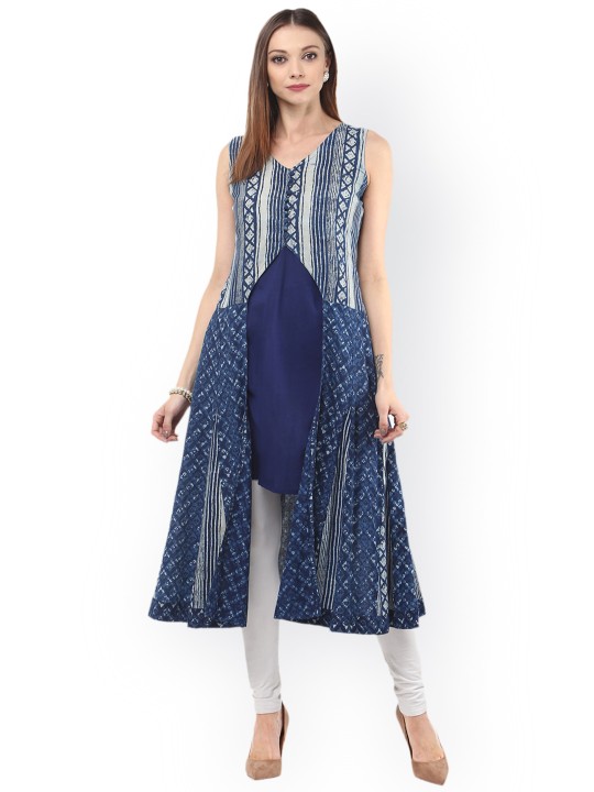 Women Blue Printed A-Line Kurta S