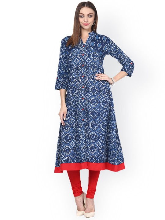 Women Blue Printed A-Line Kurta S