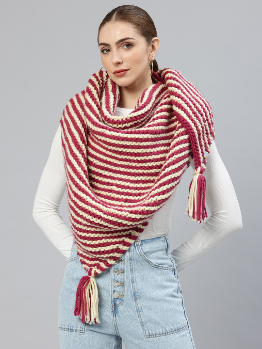 Magic Needles Women Striped Acrylic Knitted Shawl