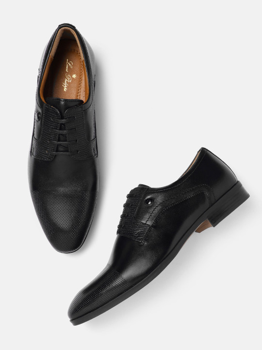Louis Philippe Men Textured Detail Leather Formal Derbys