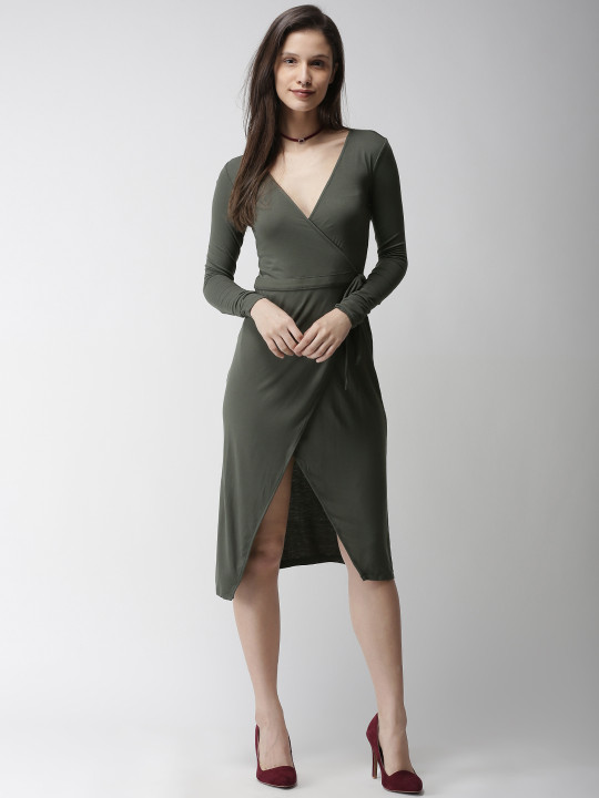 slim fit dress slacks Plus Size Wrap Tulip Midi Dress main image 1