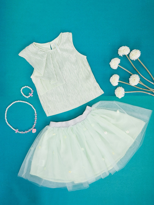 Pantaloons Junior Girls Embellished Top With Net Skirt