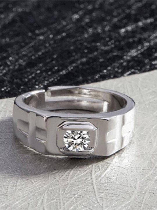 MYKI Men 92.5 Sterling Silver CZ-Studded Sterling Silver Finger Ring