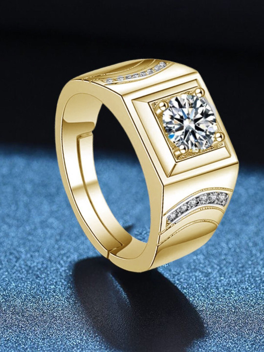 MYKI Gold-Plated CZ-Studded Adjustable Stainless Steel Finger Ring