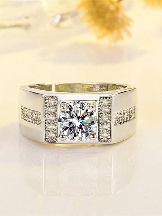 MYKI Men Silver-Plated CZ-Studded Adjustable Finger Ring