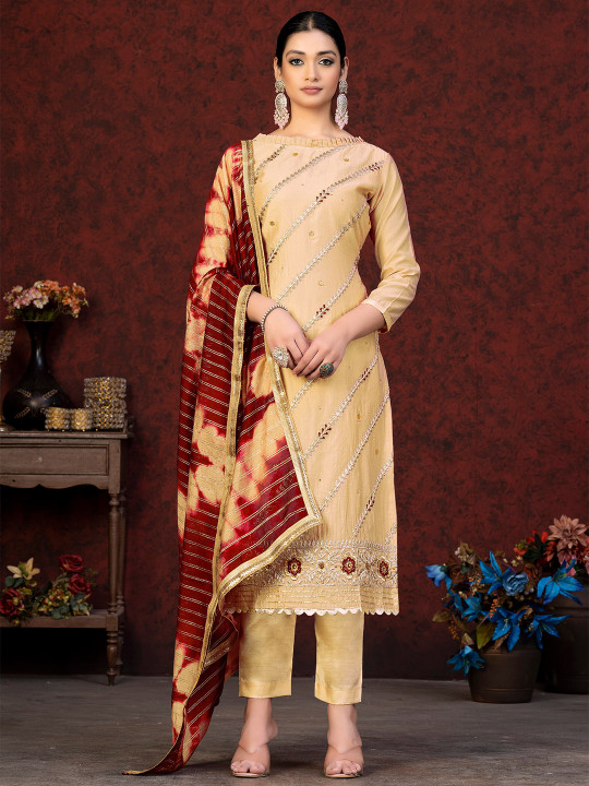 SHADOW & SAINING Floral Embroidered Unstitched Dress Material With Dupatta