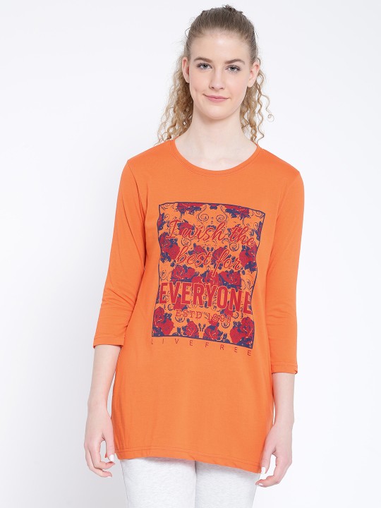 Women Orange Printed Top M