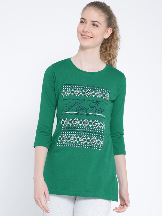 Women Green Printed Top M