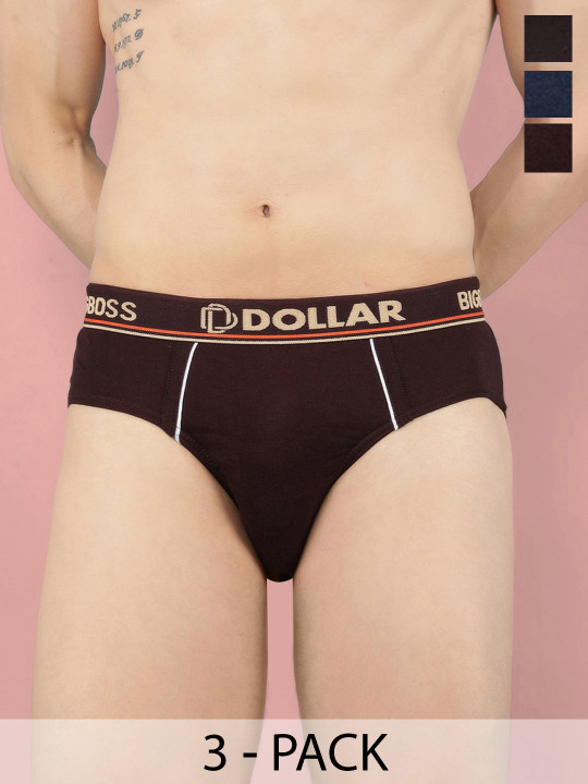 Dollar Bigboss Men Solid Pack of 3 Anti-Microbial Combed Cotton Brief