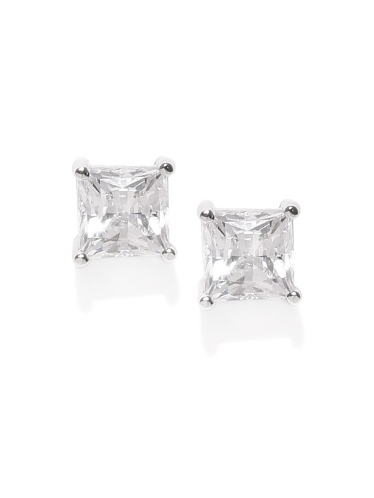 Rhodium-Plated Sterling Silver CZ Stone Studs