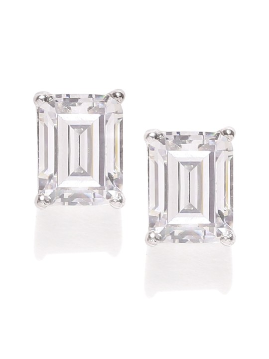 Rhodium-Plated Sterling Silver Cubic Zirconia Geometric Studs