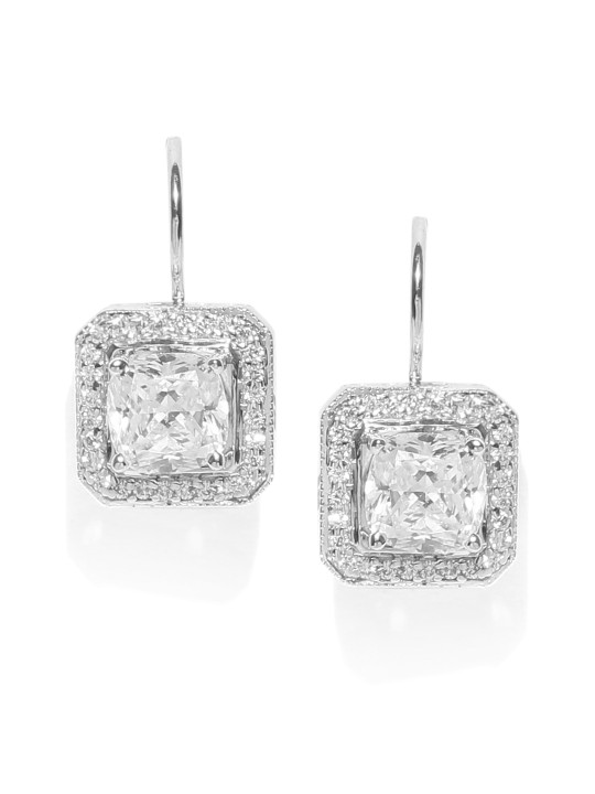 Rhodium-Plated Sterling Silver CZ Stone-Studded Drop Earrings