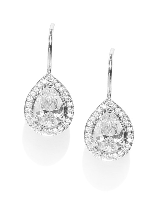 Rhodium-Plated Sterling Silver CZ Stone-Studded Drop Earrings