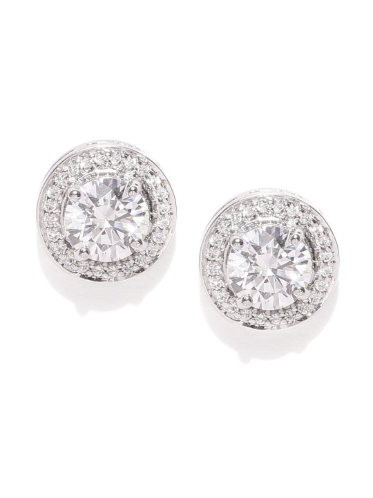 Rhodium-Plated Sterling Silver CZ Stone Studs