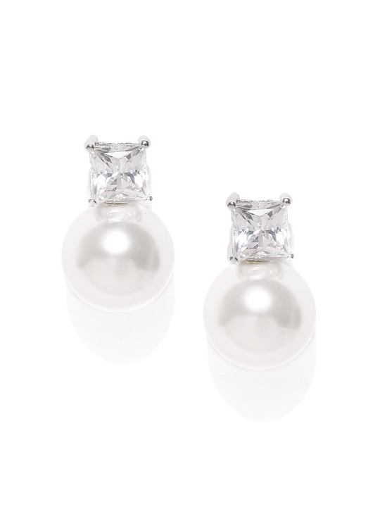 Off-White Rhodium-Plated Sterling Silver Shell Pearl Detachable Studs