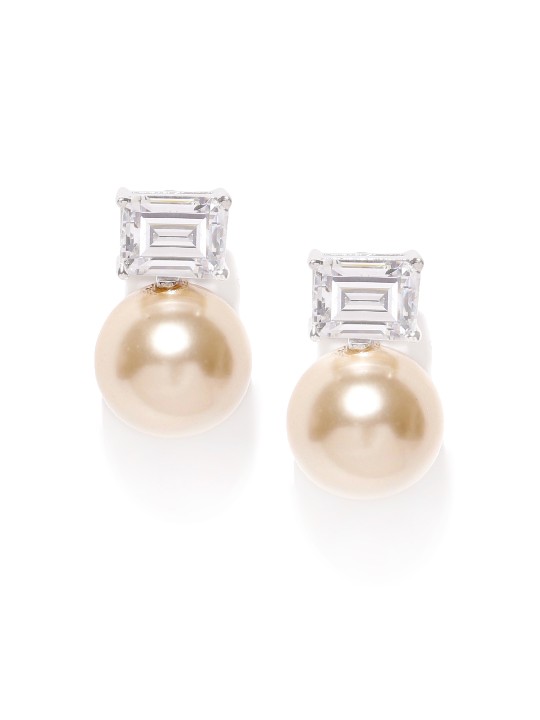 Off-White Rhodium-Plated Sterling Silver Shell Pearl Detachable Studs