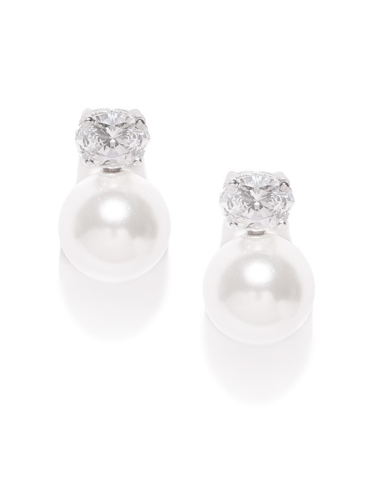 Off-White Rhodium-Plated Sterling Silver Shell Pearl Detachable Studs