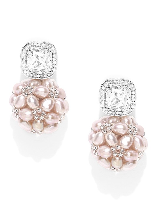Pink Sterling Silver Natural Fresh Water Pearl Detachable Drop Earrings