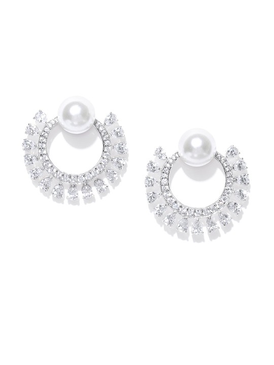 Off-White Rhodium-Plated Sterling Silver Shell Pearl Drop Earrings