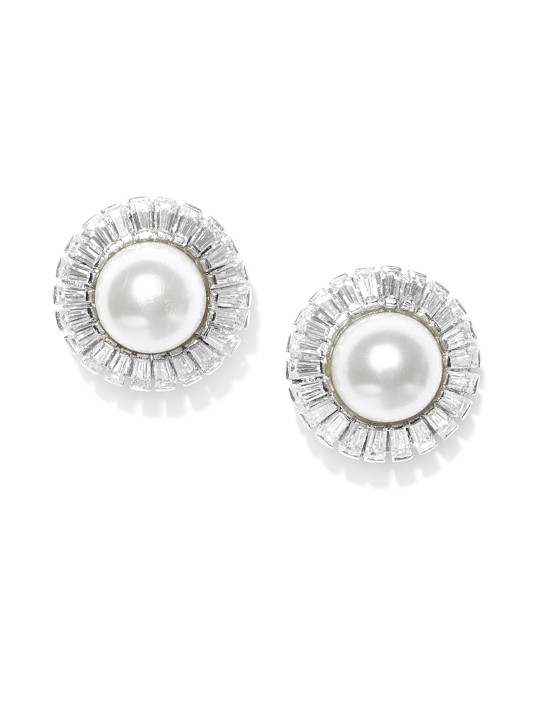 Off-White Sterling Silver Shell Pearl Floral Studs