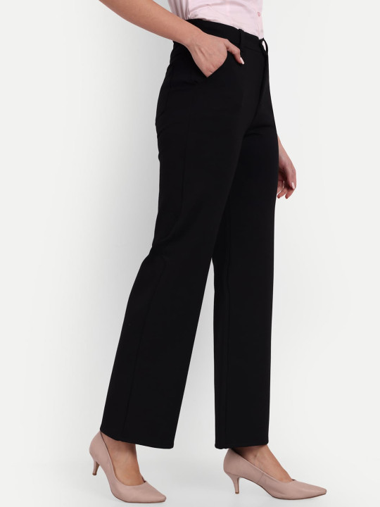 BROADSTAR Women Relaxed Straight Leg Loose Fit High-Rise Easy Wash Trousers