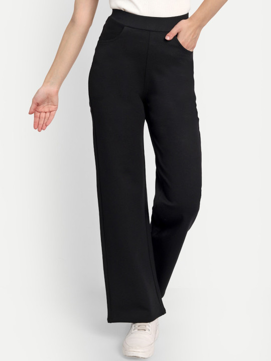 BROADSTAR Women Smart Straight Fit High-Rise Easy Wash Parallel Trousers