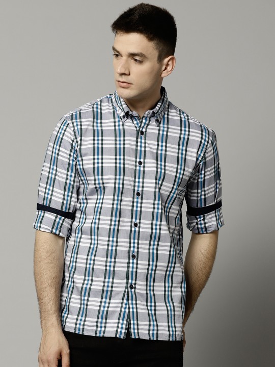 by Marks & Spencer Men Grey & Blue Regular Fit Checked Casual Shirt 39