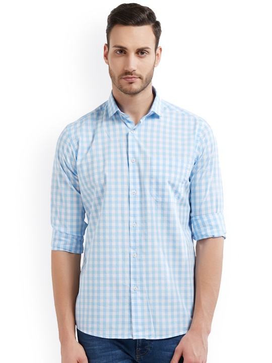 Men Blue & White Slim Fit Checked Casual Slim Fit Shirt 39
