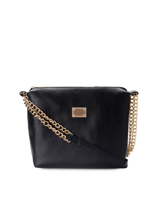 Women Black Solid Messenger Bag