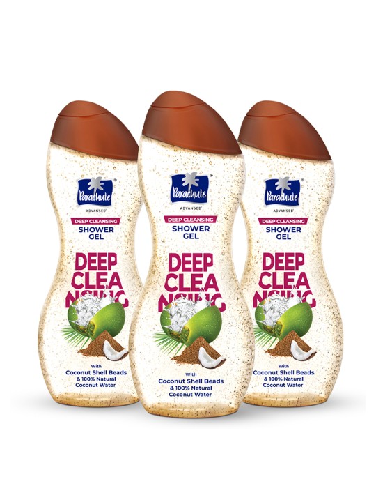 Parachute Advansed Set Of 3 Deep Cleansing Shower Gel With Coconut Shell Beads- 250ml Each