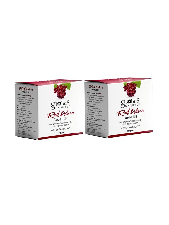 Globus Naturals Red Wine Set Of 2 Anti-Ageing 6 Step Facial Kits-40gm Each