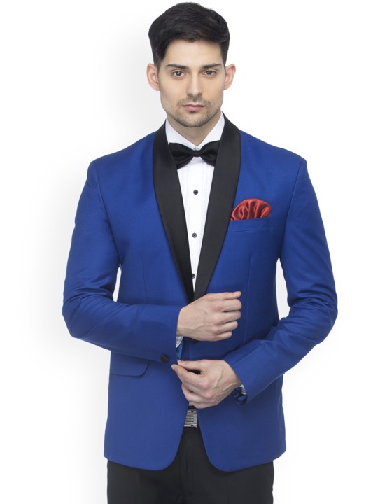 Blue Slim Fit Single-Breasted Tuxedo Blazer 34