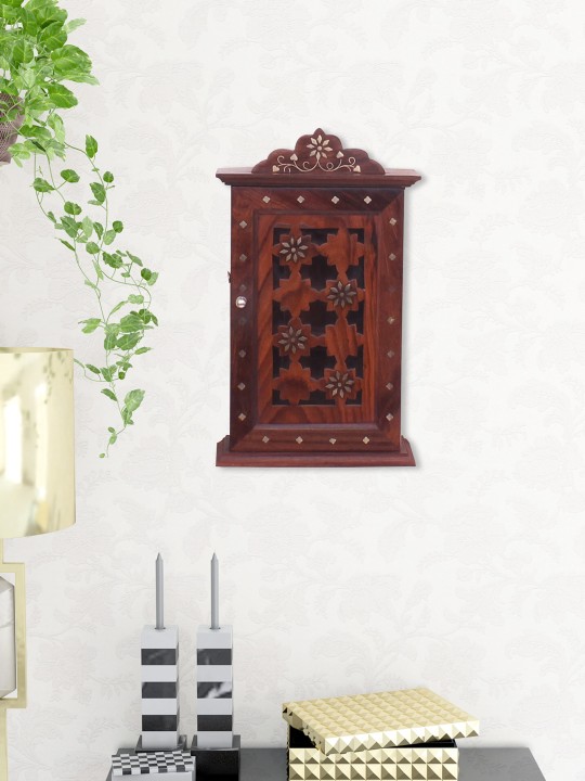 Brown Sheesham Wood Wall Hanging Key Holder