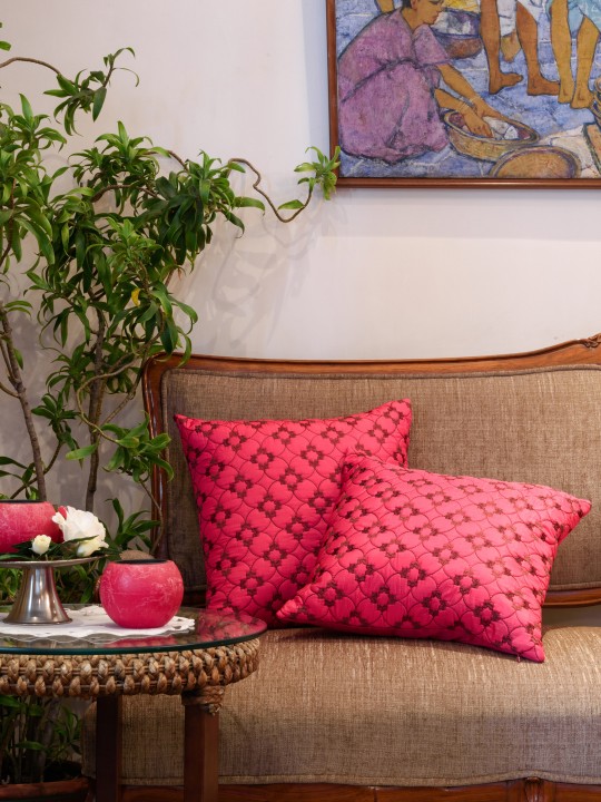 Pink Set of 2 Geometric Square Cushion Covers