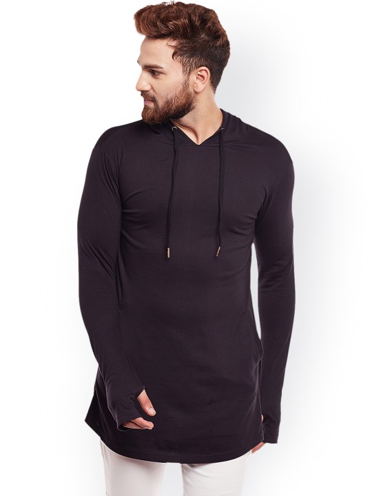 Men Black Solid Hooded Sweatshirt L