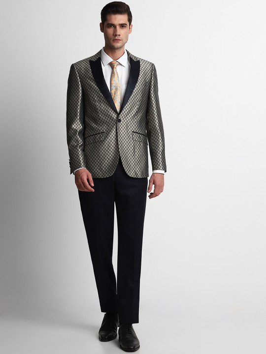 Louis Philippe Printed Single-Breasted Slim-Fit Two-Piece Suit
