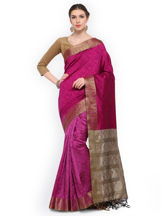 Pink Printed Silk Blend Saree