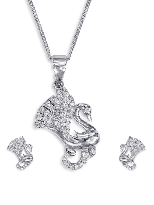 Sterling Silver CZ Swan Pendant Set