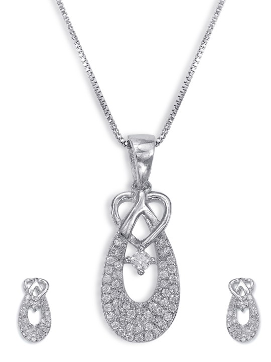 Sterling Silver CZ Adorn Heart & Pear Pendant Set