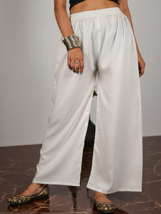 CKE Women Relaxed Wide Leg Straight Fit Cotton Pleated Trousers
