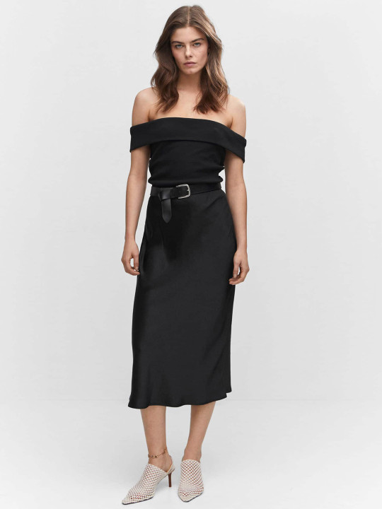 MANGO Black Off-Shoulder Bardot Top