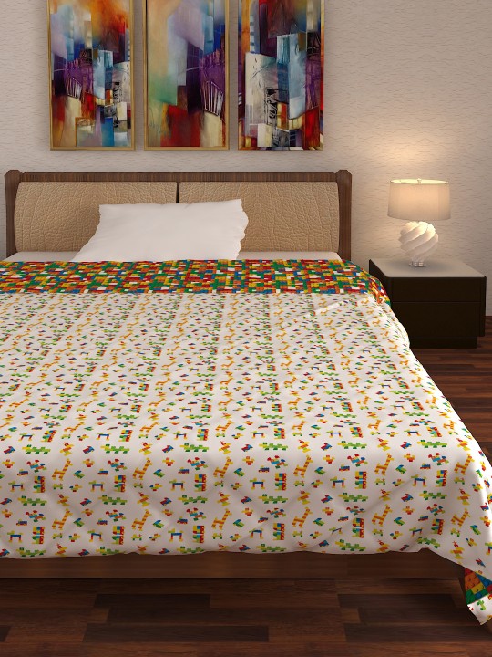 White Cartoon Characters AC Room 110 GSM Single Bed Dohar