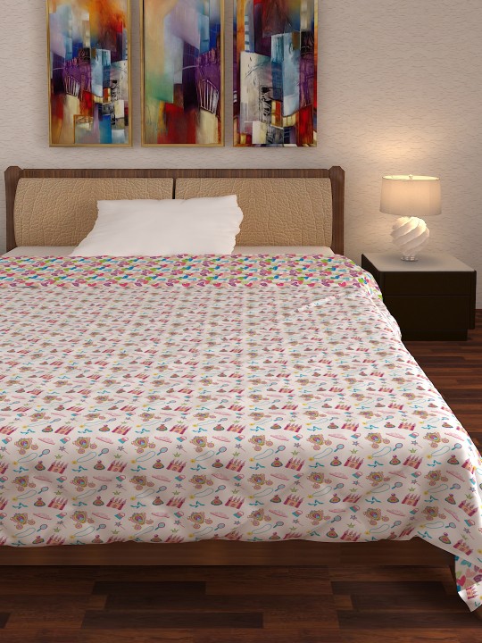 White Cartoon Characters AC Room 110 GSM Single Bed Dohar