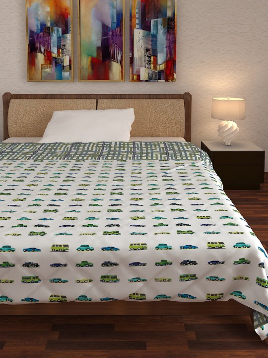 White Cartoon Characters AC Room 110 GSM Single Bed Dohar