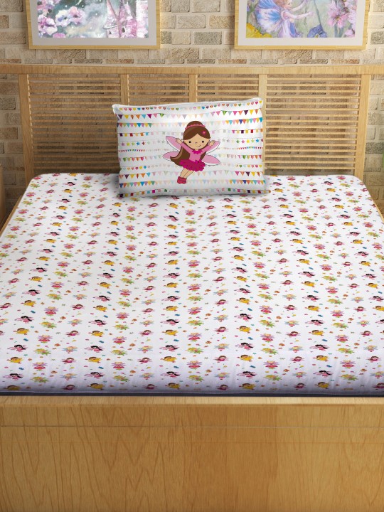 White Flat 300 TC Cotton 1 Single Bedsheet with 1 Pillow Covers