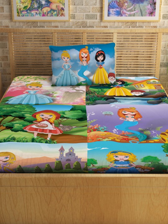Multicoloured Flat 300 TC Cotton 1 Single Bedsheet with 1 Pillow Covers