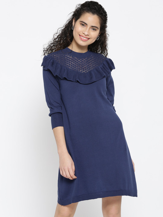 Women Navy Solid A Line Dress Xl | Desertcart Andorra