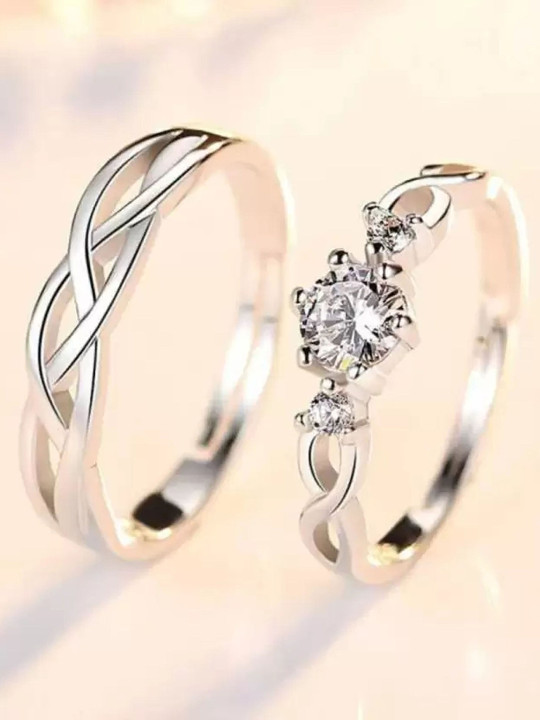 KARISHMA KREATIONS Set Of 2 Silver-Plated & AD-Studded Stainless Steel Rings