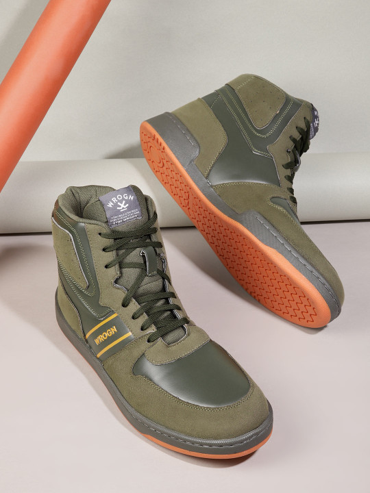 WROGN Men Round-Toe Mid-Top Sneakers