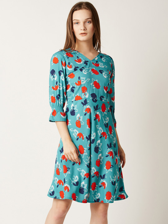 turquoise fit and flare dress V Neck Gauze Tiered Maxi Dress - Light Turquoise main image 1